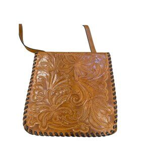 Patricia Nash Tooled Leather Crossbody Bag With Floral Design & Suede Inside EUC